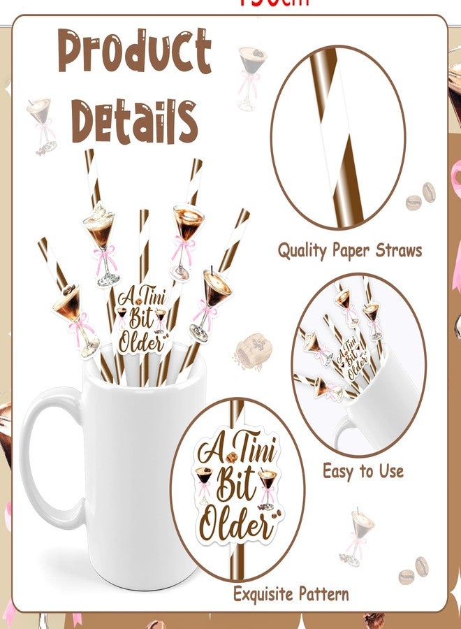 Serencatcher 50Pcs A Tiny Bit Older Birthday Party Paper Straws, Espresso Martini Party Disposable Drinking Striped Paper Straws for Coffee Cocktail Espresso Martini Birthday Bachelorette Decorations - Image 5